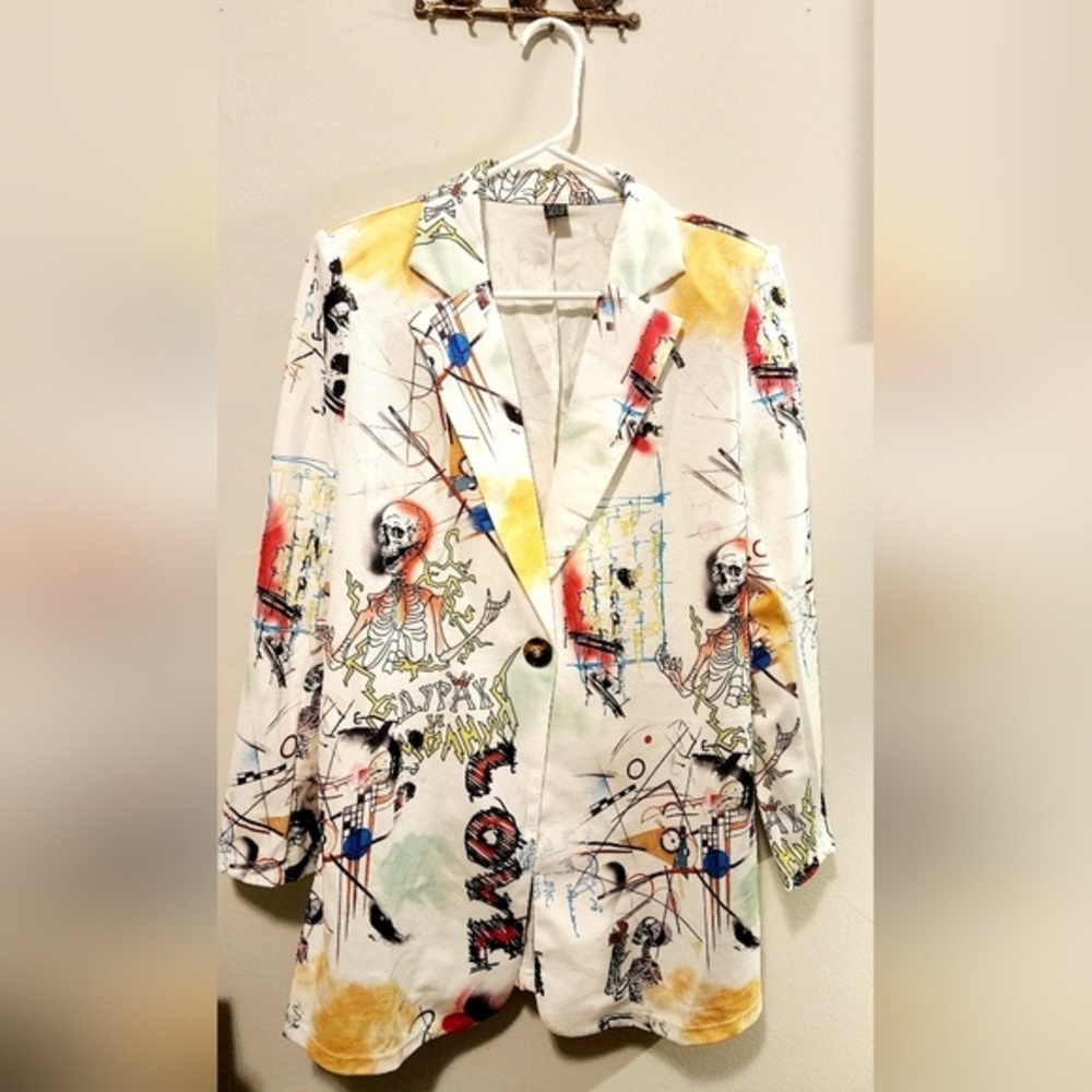NWOT SHEIN Orange Halloween Graffiti Print Blazer Jacket Size M